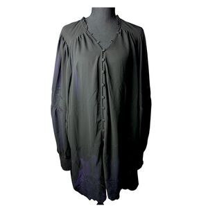 Torrid Womens Blck Chiffon Smocked Collar Eyelet Embroidered Blouse 5X Sheer NWT